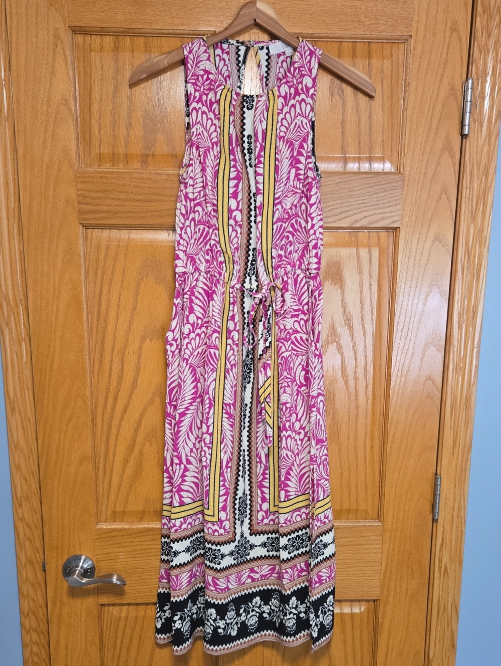 LOFT Pink, Yellow and Black Printed Sleeveless Maxi Dress - Women's Size XSP